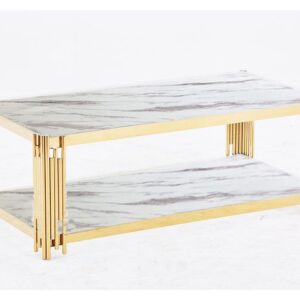 Table Basse FLUTE Gold et plateau en verre 120x60x45 cm