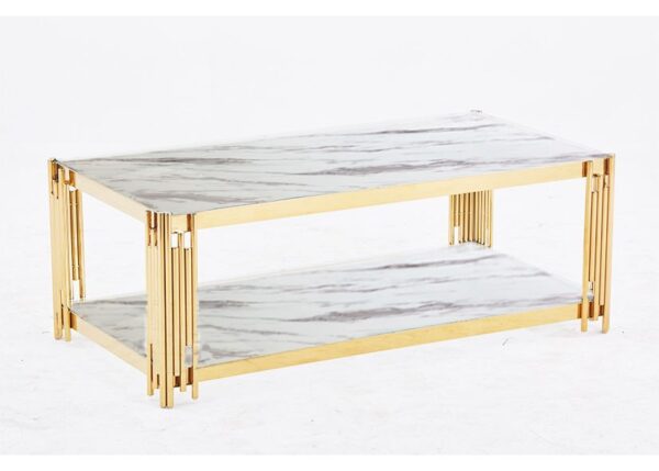 Table Basse FLUTE Gold et plateau en verre 120x60x45 cm