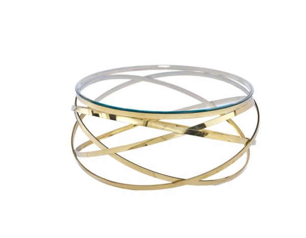 Table Basse EVOL structure Gold et plateau en verre D 90cm
