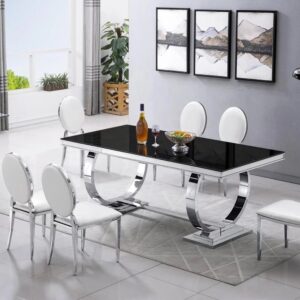 Table à manger 6 à 8 personnes OMEGA Chrome verre 180x90 cm