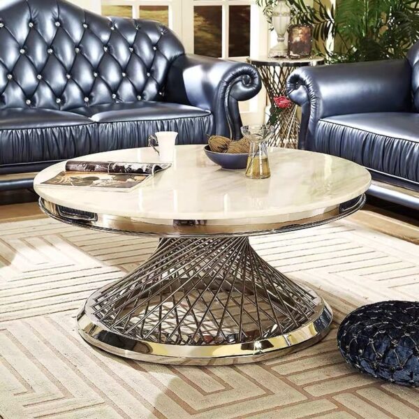 Table basse Deluxe Chrome plateau en verre marbré d100 cm