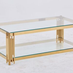 Table Basse FLUTE Gold et plateau en verre 120x60x45 cm