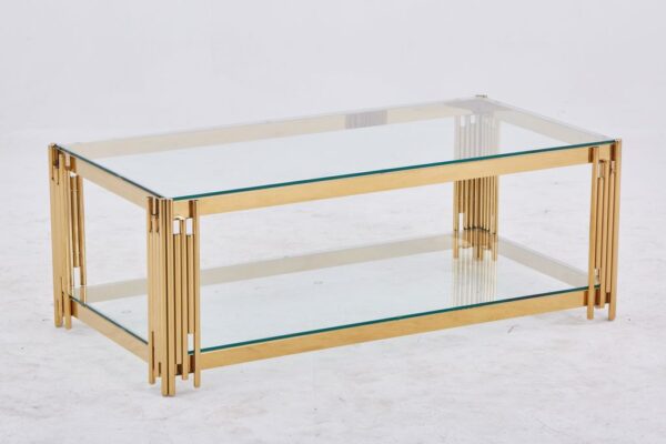 Table Basse FLUTE Gold et plateau en verre 120x60x45 cm