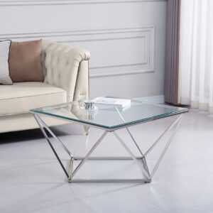 Table Basse ALINA Chrome plateau en verre trempé 80x80x45 cm
