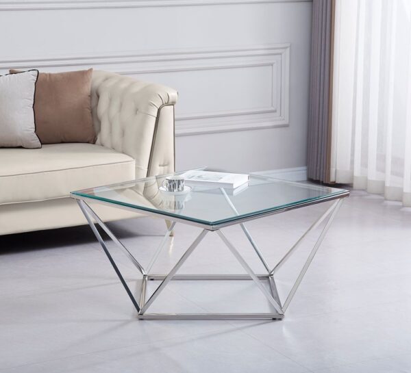Table Basse ALINA Chrome plateau en verre trempé 80x80x45 cm