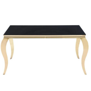 Table à manger BAROQUE 4 à 6 couverts pieds gold plateau en verre 150x90 cm