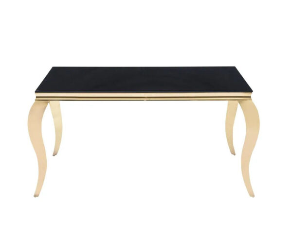 Table à manger BAROQUE 4 à 6 couverts pieds gold plateau en verre 150x90 cm