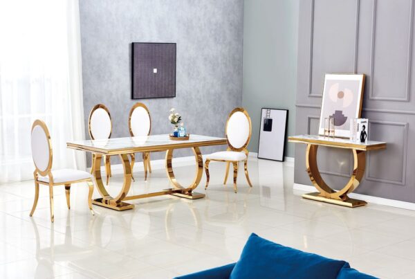 Table à manger 6 à 8 personnes OMEGA Gold verre 180x90 cm