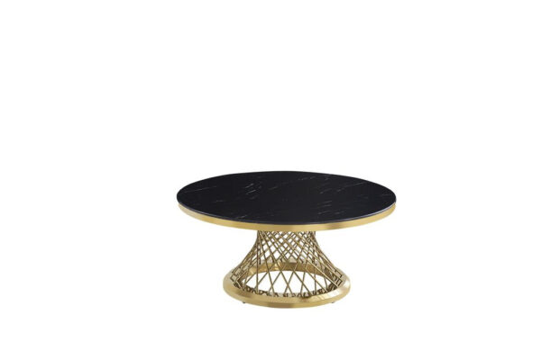 Table basse Deluxe Gold plateau en verre marbré d100 cm