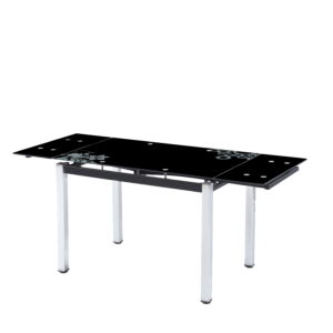TABLE EXTENSIBLE A RALLONGE LOTUS NOIR PIED CHROME 110/170x70x75cm
