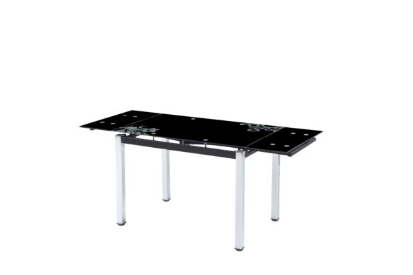 TABLE EXTENSIBLE A RALLONGE LOTUS NOIR PIED CHROME 110/170x70x75cm