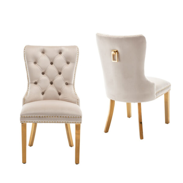Lot de 2 chaises POIGNEE Clouté en velours pied Gold