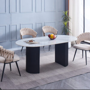 Table à manger ANNA plateau en céramique marbré gris L 180 cm