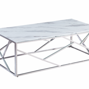 TABLE BASSE GEOMAG INOX MARBRE BLANC 120x60x45 cm