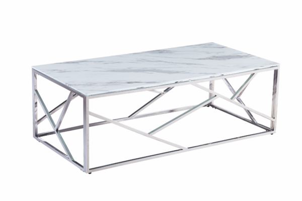 TABLE BASSE GEOMAG INOX MARBRE BLANC 120x60x45 cm