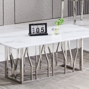 TABLE BASSE PORTOFINO CHROME MARBRE BLANC 120x70x45 cm