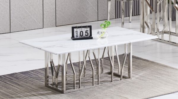 TABLE BASSE PORTOFINO CHROME MARBRE BLANC 120x70x45 cm
