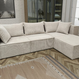 CANAPE MODULO 3+1 VELOURS COTELE ECRU ANGLE UNIVERSEL 305x192cm