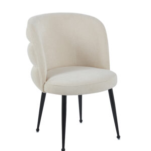 CHAISE SACHA PIEDS METAL NOIR ASSISE ECRU TISSU EFFET LIN