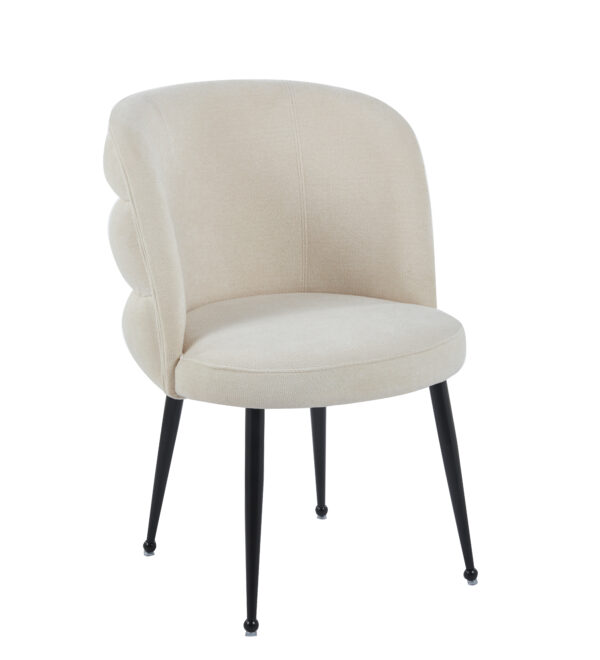 CHAISE SACHA PIEDS METAL NOIR ASSISE ECRU TISSU EFFET LIN