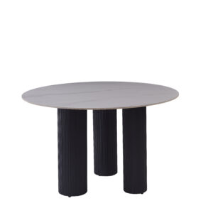 TABLE REPAS ANAÏS PIEDS NOIR PLATEAU CERAMIQUE MARBRE BLANC 120CM