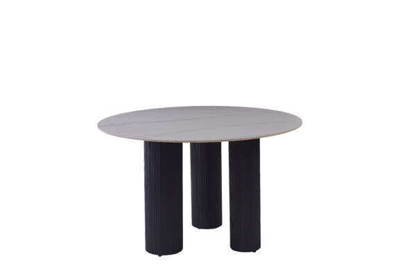 TABLE REPAS ANAÏS PIEDS NOIR PLATEAU CERAMIQUE MARBRE BLANC 120CM