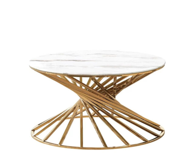 Table basse ronde NAUTILUS Gold plateau verre  D80 cm