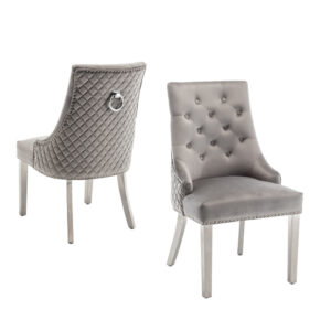 Lot de chaises ANNEAU matelassée et cloutée Chrome velours