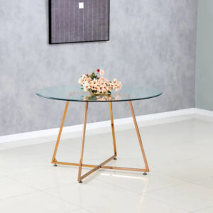 Table à manger ronde 4 personnes HELOISE Gold et plateau en verre D120 cm