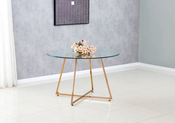 Table à manger ronde 4 personnes HELOISE Gold et plateau en verre D120 cm
