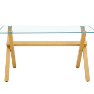 Table à manger IXE en bois plateau transparent 150 cm