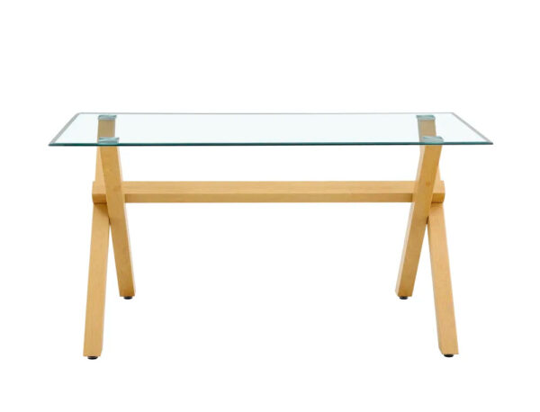 Table à manger IXE en bois plateau transparent 150 cm
