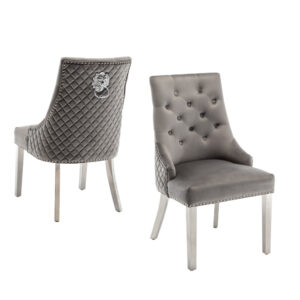 Lot de 2 chaises LION matelassée et cloutée chrome velours