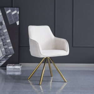 CHAISE AVEC ACCOUDOIR LOLA PIED GOLD TISSU ECRU