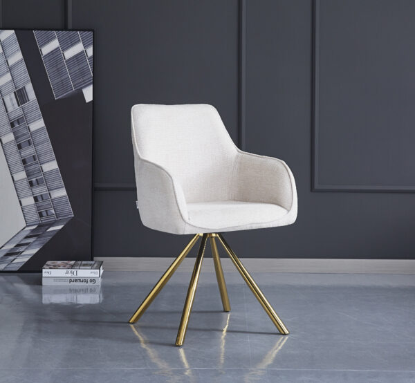 CHAISE AVEC ACCOUDOIR LOLA PIED GOLD TISSU ECRU