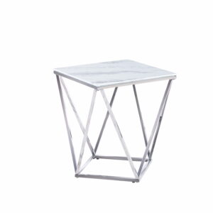 BOUT DE CANAPÉ ALINA CHROME MARBRE BLANC 50x50 cm