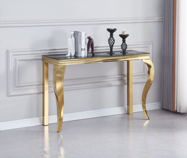 CONSOLE BAROQUE GOLD VERRE MARBRE NOIR 120X40X78