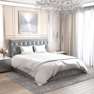 LIT COFFRE CORSICA EN VELOURS GRIS 140x190CM