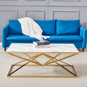 TABLE BASSE PYRAMIDE RECTANGLE GOLD MARBRE BLANC 120x60 cm