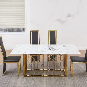TABLE REPAS PORTOFINO GOLD MARBRE BLANC 180 x 90 CM