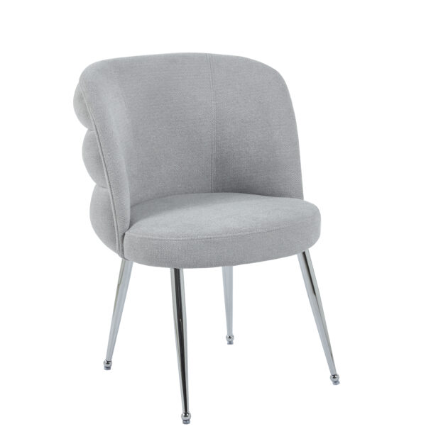CHAISE SACHA PIEDS CHROME ASSISE GRIS TISSU EFFET LIN