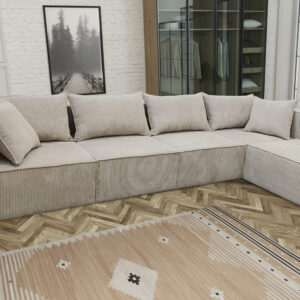 CANAPE MODULO 4+1 CTEC ( CANAPE MODULO 4+1 VELOURS COTELE ECRU ANGLE UNIVERSEL 405x192cm)