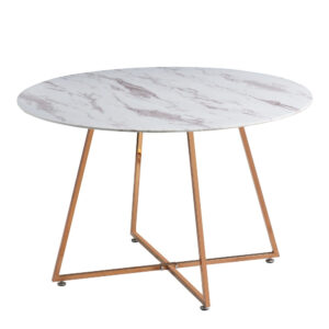 Table à manger ronde 4 personnes HELOISE Gold rose verre trempé D120 cm