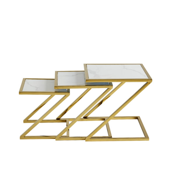 GUERIDON GIGOGNE GOLD MARBRE BLANC 45x45+40x40+35x35 cm