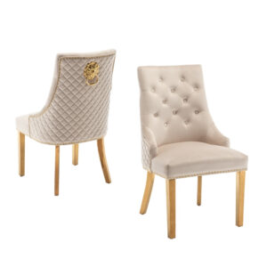 Lot de 2 chaises LION matelassée et cloutée Gold velours