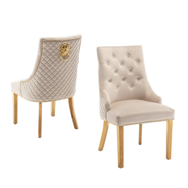 Lot de 2 chaises LION matelassée et cloutée Gold velours