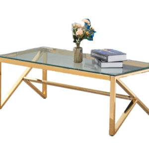 Table Basse MAJESTIQUE Gold et plateau en verre 120x60x45 cm