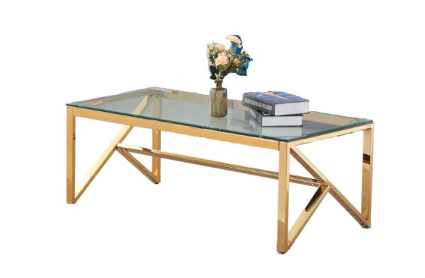 Table Basse MAJESTIQUE Gold et plateau en verre 120x60x45 cm