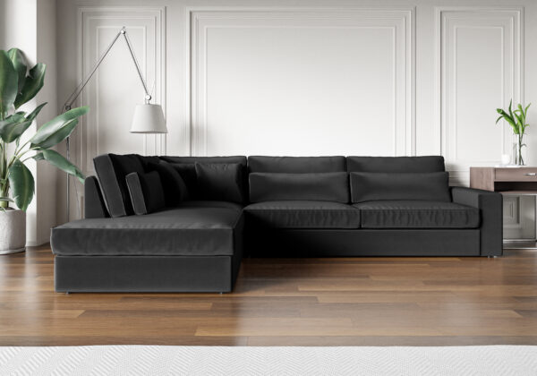 CANAPE LE BRISTOLA ANGLE GAUCHE VELOURS ANTHRACITE 315X230cm