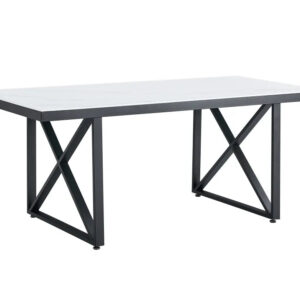 Table repas LEVANTO métal noir plateau en verre trempé